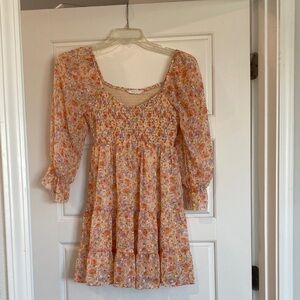 Lush Floral Long Sleeve Dress - Pink and Orange